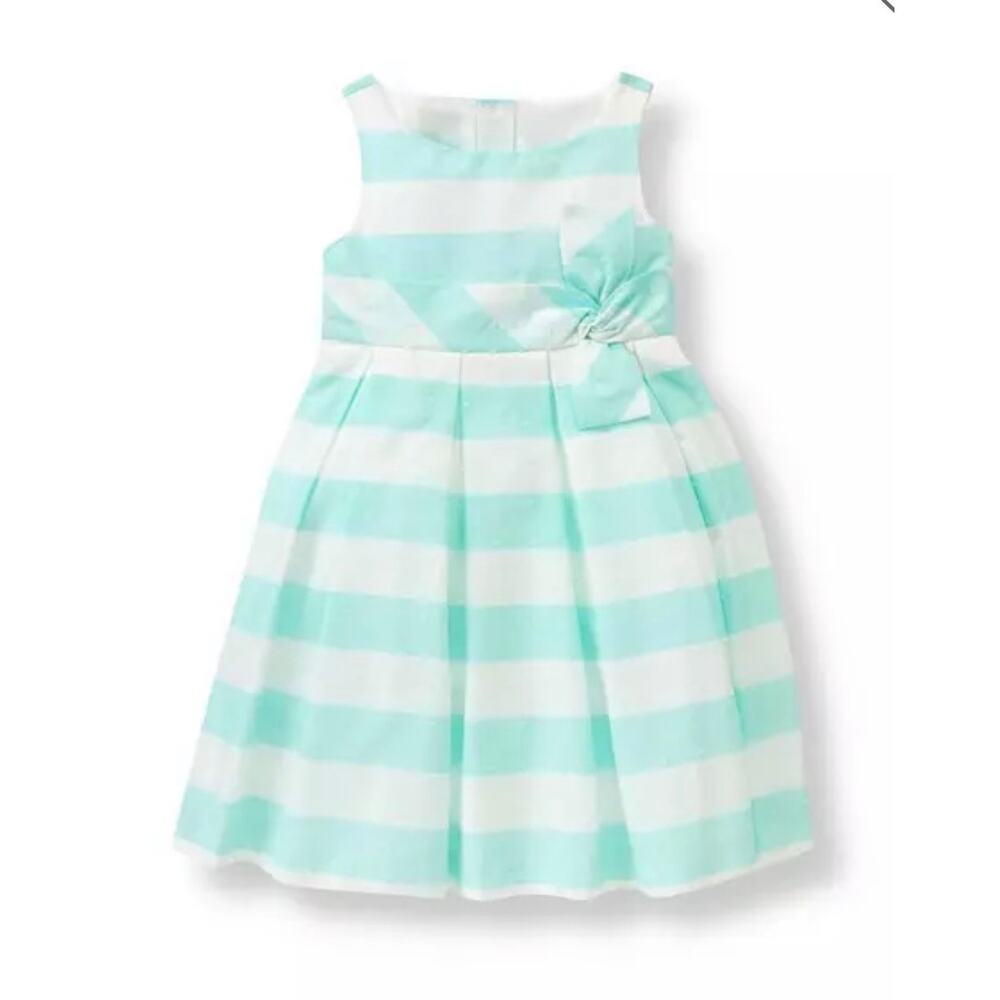 Janie and Jack Aqua Stripe Swiss Dot Dress 6-12M